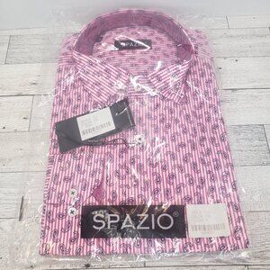 NWT Spazio Long Sleeve Button Shirt Men Size Medium Paisley Design Pink Stripes
